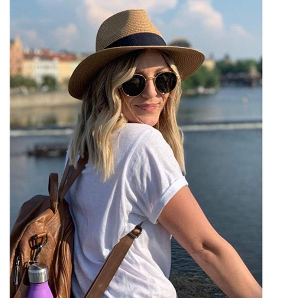 Unisex Wide Brim Straw Panama Hat-Khaki - Picture 2 of 7